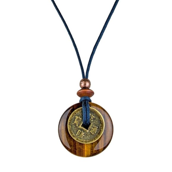 Artisan Jewelry - Golden Tiger’s Eye and Lucky Coin Necklace | Handmade